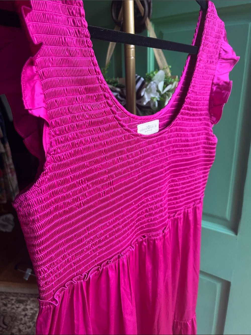 NATURAL LIFE Hot Pink Tiered Sundress with Ruffle Sleeves. Size Medium - Picture 4 of 6